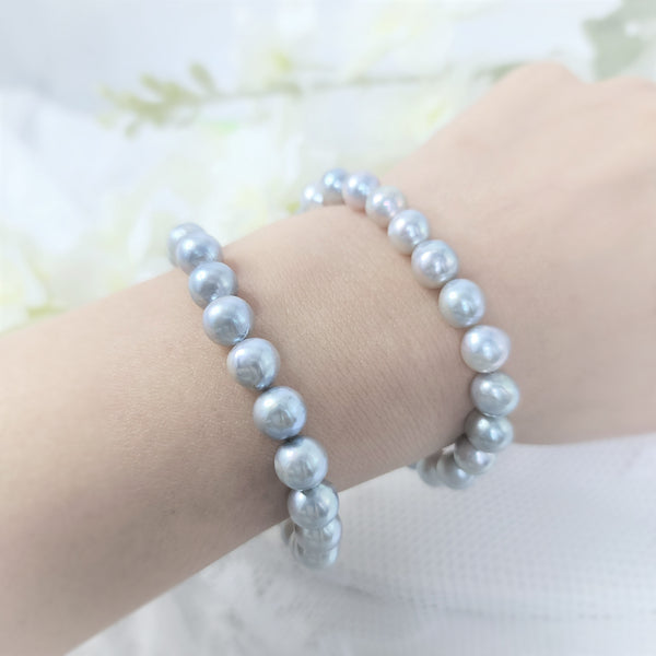 銀藍色Akoya不定形珍珠手鏈