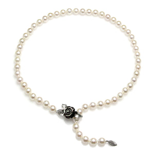 Mother-of-pearl free-adjustable Japanese Akoya pearl necklace