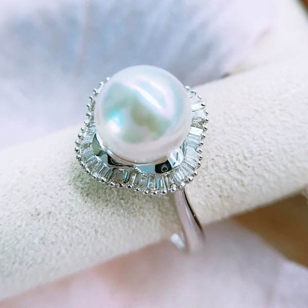 《感恩美麗》-日本Akoya珍珠18K金鑽石指環
